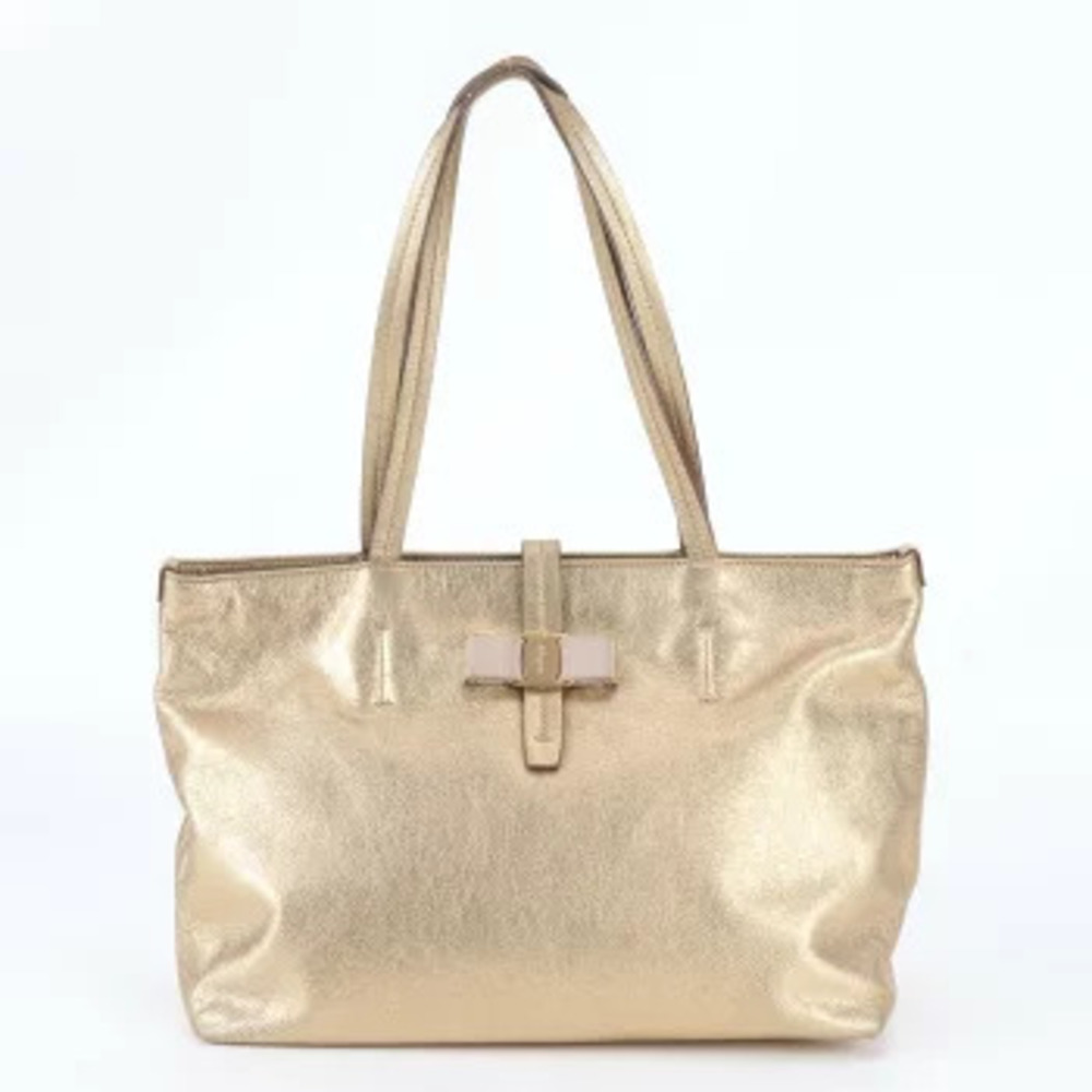 Salvatore Ferragamo Vara Ribbon Leather Shoulder Bag Gold